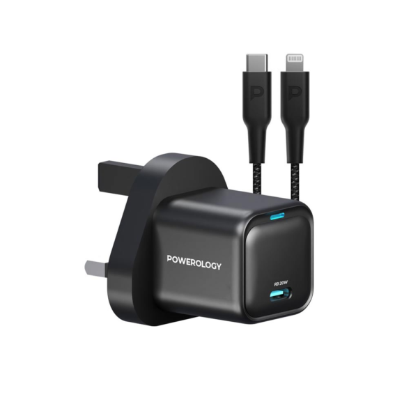 POWEROLOGY PWCUQC016-L Ultra-Compact GaN Charger With USB-C To Lightning Cable 1.2m/4ft