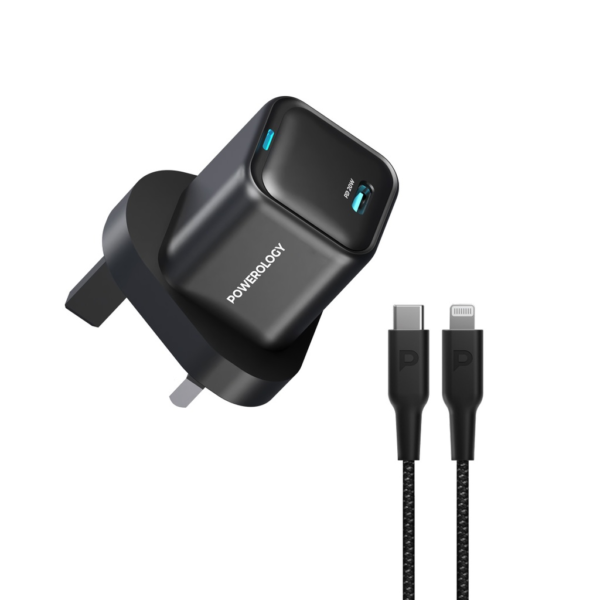POWEROLOGY PWCUQC016-L Ultra-Compact GaN Charger With USB-C To Lightning Cable 1.2m/4ft