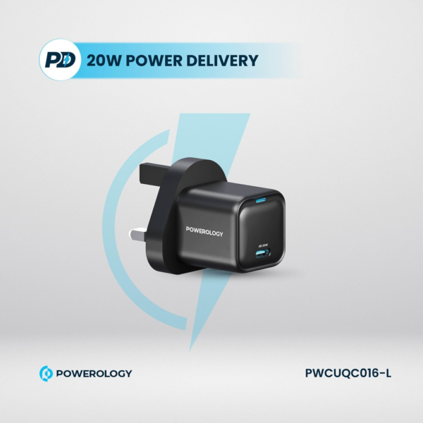 POWEROLOGY PWCUQC016-L Ultra-Compact GaN Charger With USB-C To Lightning Cable 1.2m/4ft