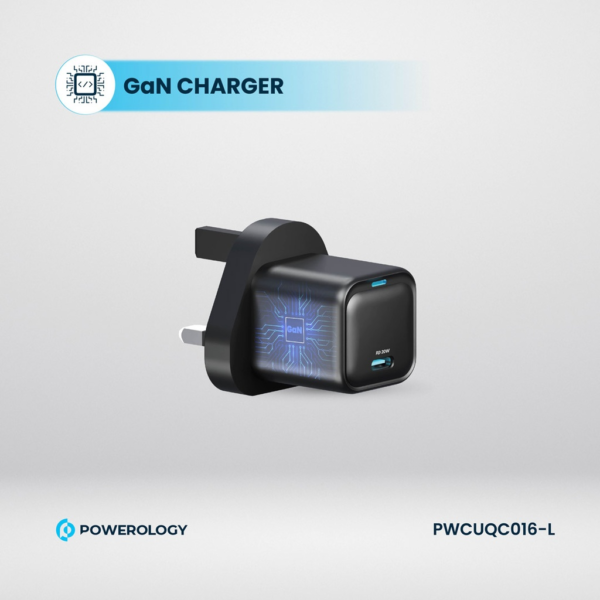 POWEROLOGY PWCUQC016-L Ultra-Compact GaN Charger With USB-C To Lightning Cable 1.2m/4ft