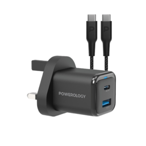 POWEROLOGY PWCUQC023-C Dual Port Super Compact Quick Charger With USB-C To USB-C Cable 1.2m/4ft