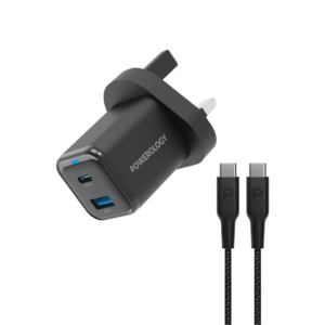 POWEROLOGY PWCUQC023-C Dual Port Super Compact Quick Charger With USB-C To USB-C Cable 1.2m/4ft