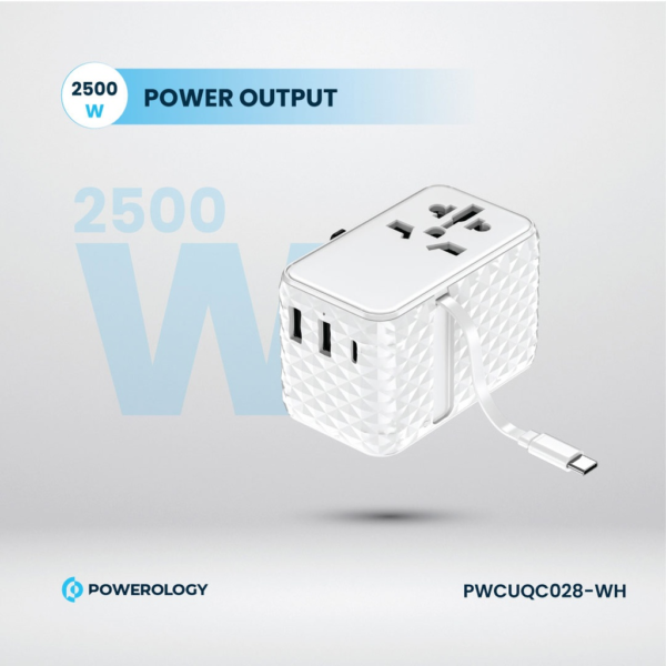 POWEROLOGY PWCUQC028-WH GaN 20W PD Universal Adapter Retractable Type-C Cable