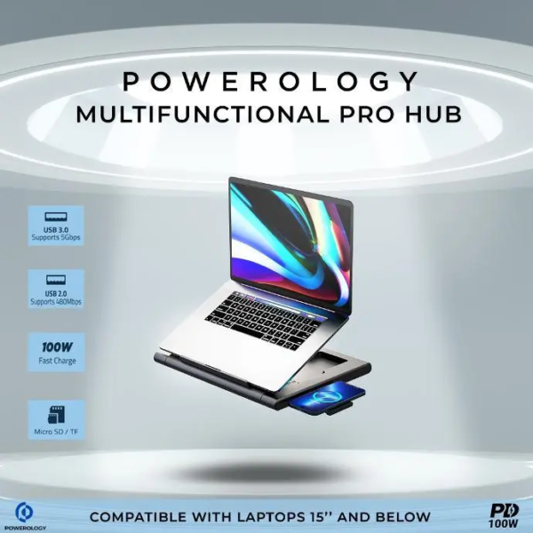 POWEROLOGY PWPROHUB-BK Multi-Functional Pro Hub with 100W PD