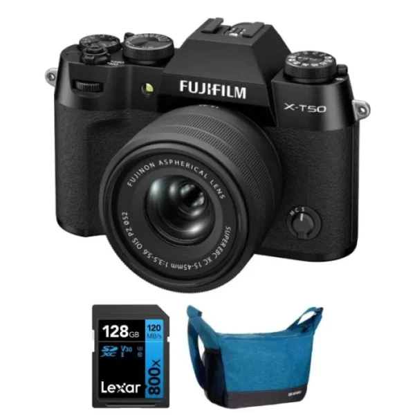 Fujifilm X-T50 with 15-45mm Lens and Accessories Kit (Black)