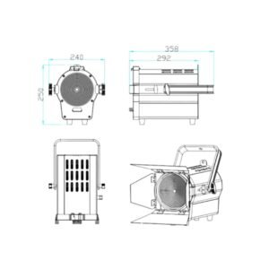Stellar Fresnel 150 LED Spotlight  150W, 3200K, Manual Zoom 18°30°, High CRI, Removable Barndoor, Indoor Stage/Studio Light