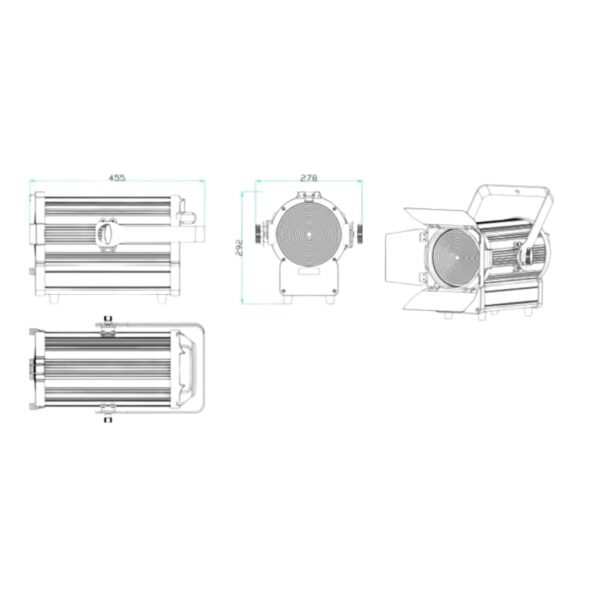 Stellar Fresnel 200 LED Spotlight  200W, 3200K, DMX Zoom 15°50°, High CRI, Removable Barndoor, Stage/Studio Light
