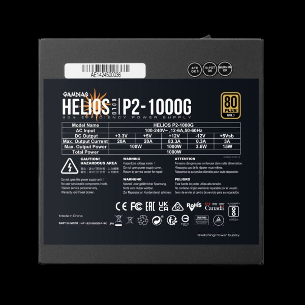 Gamdias GD-HELIOS-P2-1000G PCIe 5.1 & ATX3.1 Gold 1000W Power Supply
