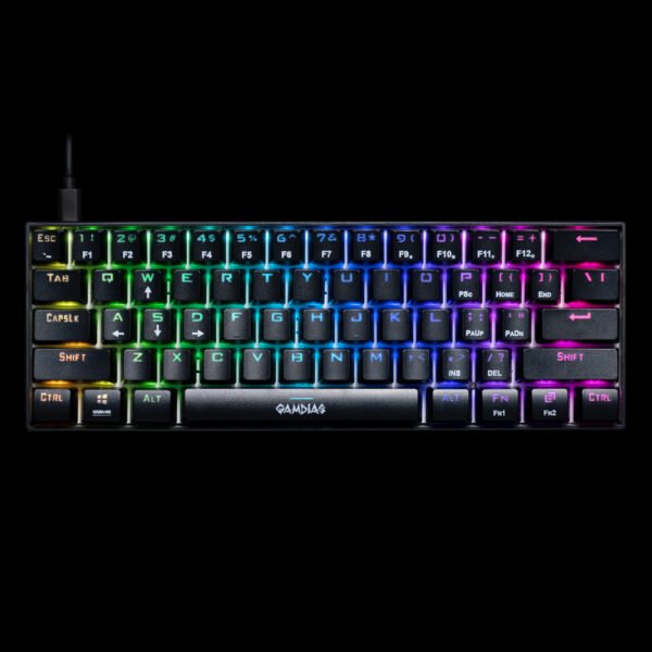 GAMDIAS GD-HERMES-E3-BLACK RGB Mechanical Gaming Keyboard, 61Keys, 19 Built-in Lighting Effects, Certified Optical Switches & N-Key Rollover