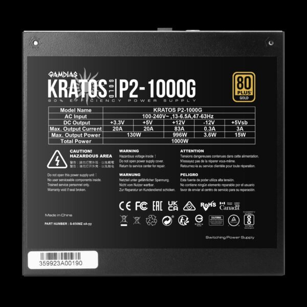 Gamdias KRATOS P2 1000G Gold 1000W Fully Modular Power Supply