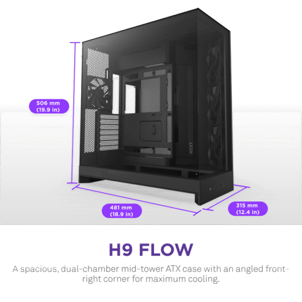 NZXT H9 Flow Dual-Chamber Mid-Tower Gaming Case Black