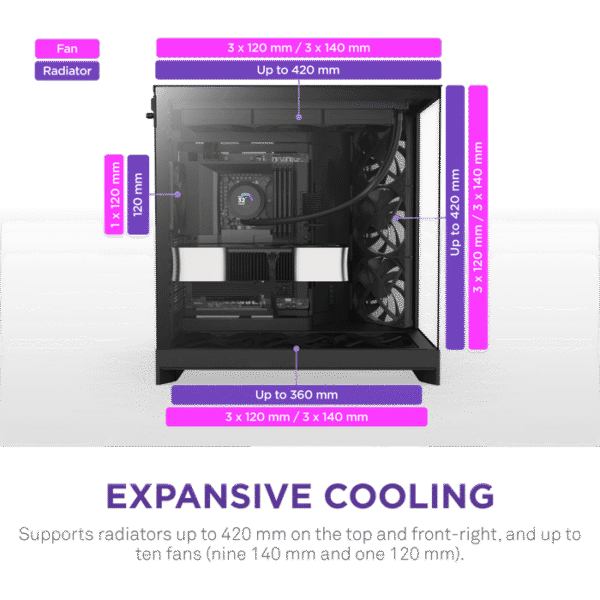 NZXT H9 Flow Dual-Chamber Mid-Tower Gaming Case Black