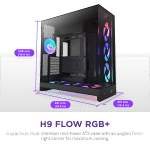 NZXT H9 Flow RGB+ Dual-Chamber Mid- Tower Gaming Case Black