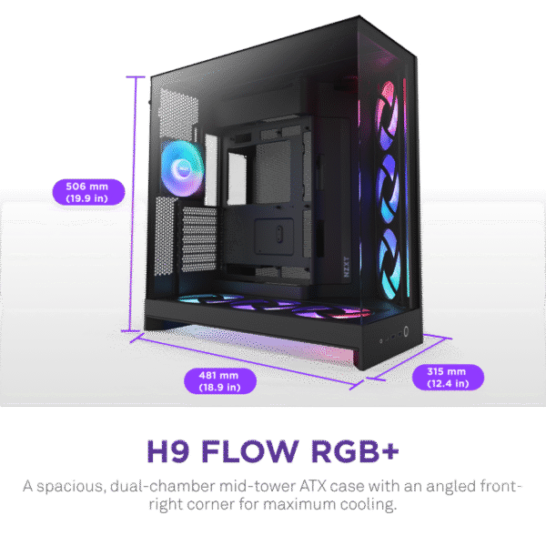 NZXT H9 Flow RGB+ Dual-Chamber Mid- Tower Gaming Case Black