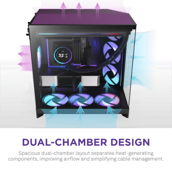 NZXT H9 Flow RGB+ Dual-Chamber Mid- Tower Gaming Case Black