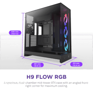 NZXT H9 Flow RGB Dual-Chamber Mid-Tower Gaming Case Black