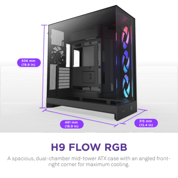 NZXT H9 Flow RGB Dual-Chamber Mid-Tower Gaming Case Black