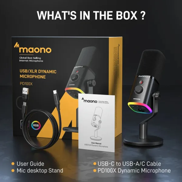 MAONO PD100X USB/XLR Dynamic Microphone for Streaming, Gaming, Podcasting & Voice Recording Plug & Play, Pro-Quality Sound