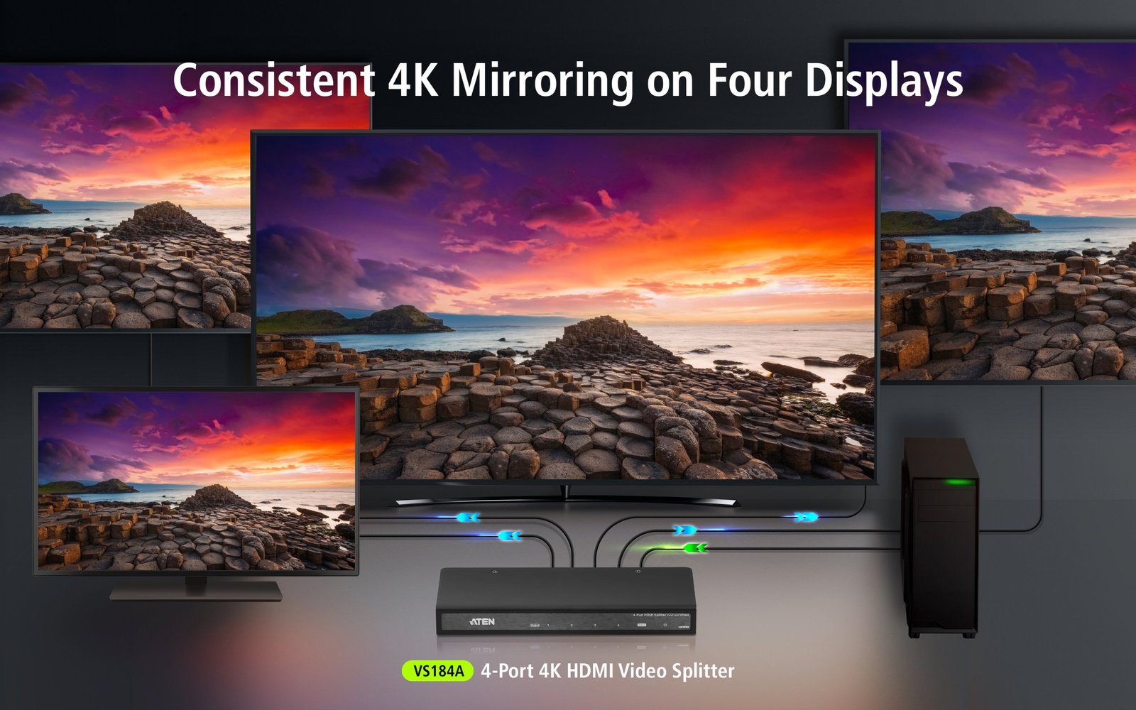 ATEN VS184A 4-Port HDMI Splitter 4K @ 60Hz Ultra HD, HDR, HDCP 2.2 Support ATEN VS184A 4-Port HDMI Splitter 4K @ 60Hz Ultra HD, HDR, HDCP 2.2 Support