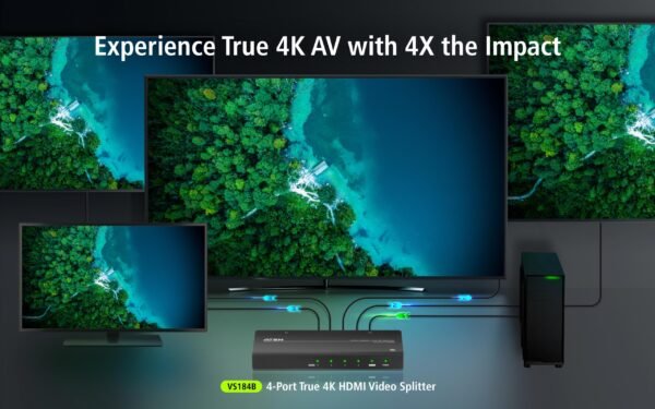 ATEN VS184B-AT-E 4-Port HDMI Splitter True 4K @ 60Hz UHD, HDR & HDCP 2.2 Compatible