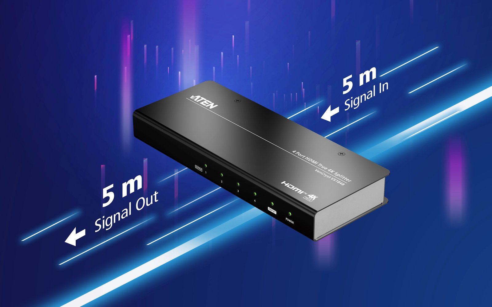 ATEN VS184B-AT-E 4-Port HDMI Splitter True 4K @ 60Hz UHD, HDR & HDCP 2.2 Compatible ATEN VS184B-AT-E 4-Port HDMI Splitter True 4K @ 60Hz UHD, HDR & HDCP 2.2 Compatible