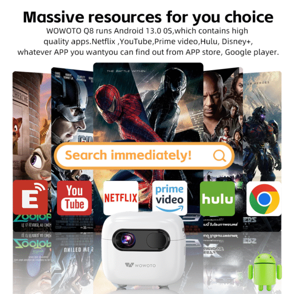 WOWOTO Q8 Smart LED Projector | Android 13, Auto Focus, 2G RAM Home & Outdoor Cinema
