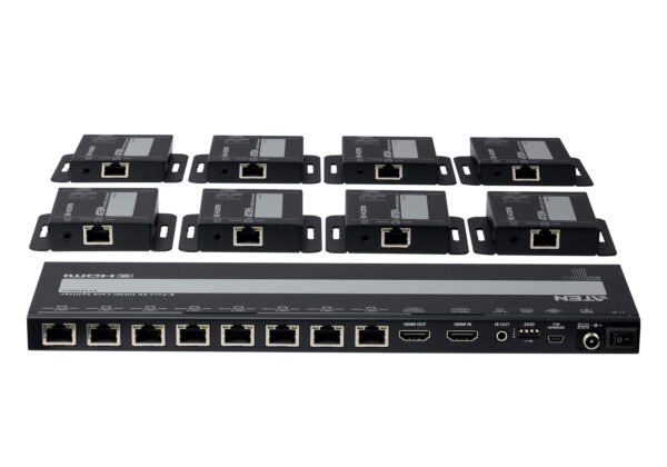 ATEN VS1828KIT-AT-E 8-Port 4K HDMI Splitter over Cat6 with 8 Receivers Ultra HD Extender Kit, UK Power Cord Included