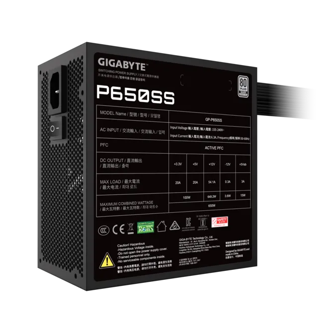 Gigabyte P650SS 650W 80+ Silver Non-Modular Power Supply Gigabyte P650SS 650W 80+ Silver Non-Modular Power Supply